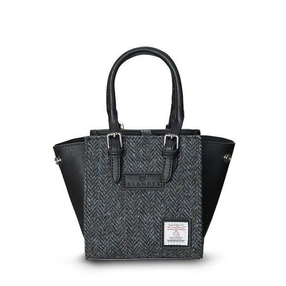 The Mini Caillie Tote Harris Tweed & Pu Leather Black And Grey Herringbone C O_ - Picture 1 of 7